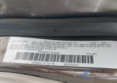 2008 Subaru Outback 2.5I/2.5I L.l. Bean Edition из США, поврежденный, VIN 4S4BP61C687349002